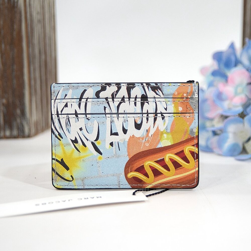 Marc Jacobs New York Graffiti Leather Logo Card Case Mini Wallet NWT - Picture 3 of 5
